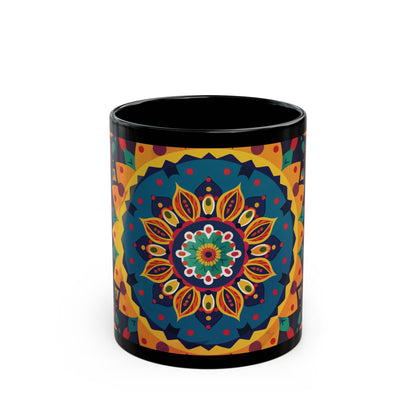 Chai Tea Coffee Black Mug - Vibrant Indian Decor - 11oz or 15 oz - Gift for Festivals, Wedding, Anniversary, Birthdays