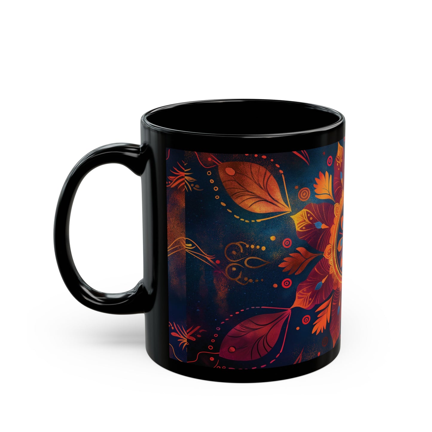 Chai Tea Coffee Black Mug - Vibrant Indian Decor - 11oz or 15 oz - Gift for Festivals, Wedding, Anniversary, Birthdays