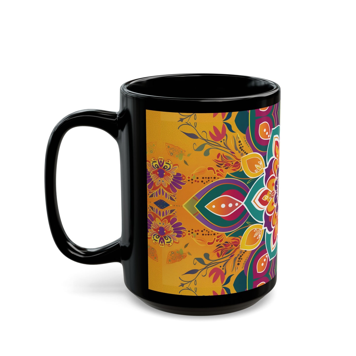 Chai Tea Coffee Black Mug - Vibrant Indian Decor - 11 oz or 15 oz - Gift for Festivals, Wedding, Anniversary, Birthdays