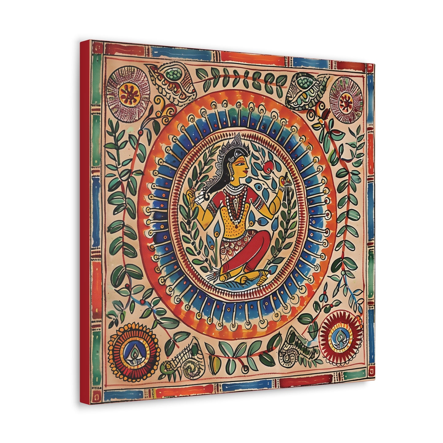 Madhubani Wall Art | 20 X 20 Inch | Indian Home Decor | 100% Cotton Canvas Gallery Wrap | Perfect Gift for Indian Festivals