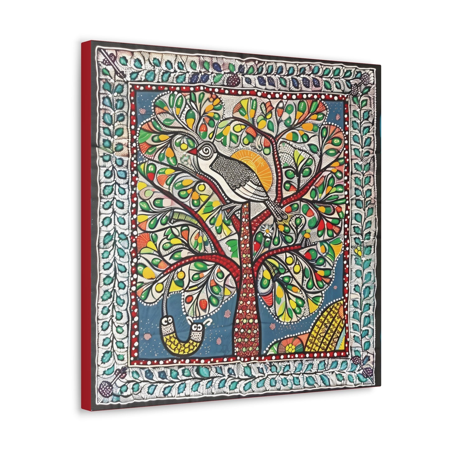 Madhubani Wall Art | 20 X 20 Inch | Indian Home Decor | 100% Cotton Canvas Gallery Wrap | Perfect Gift for Indian Festivals