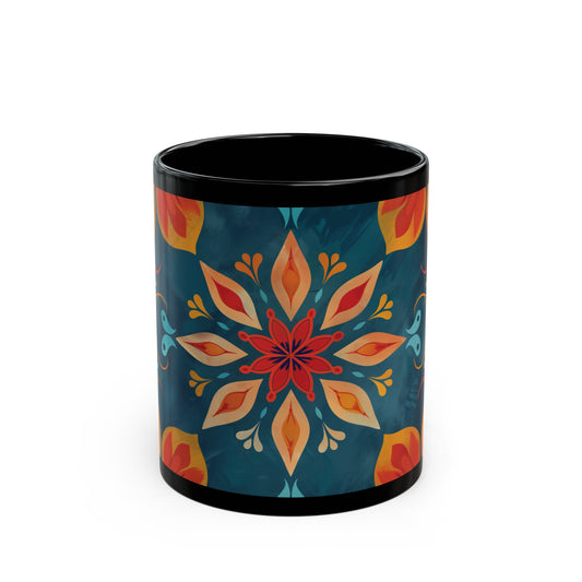 Chai Tea Coffee Black Mug - Vibrant Indian Decor - 11 oz or 15 oz - Gift for Festivals, Wedding, Anniversary, Birthdays