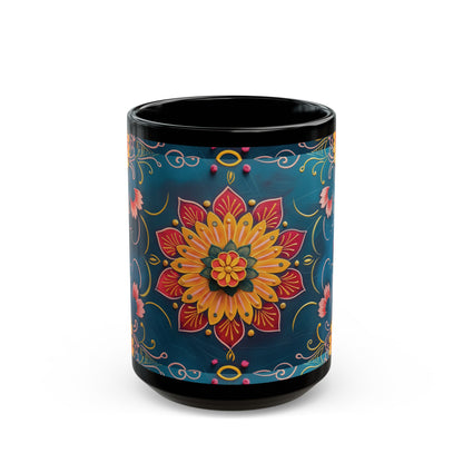 Chai Tea Coffee Black Mug - Vibrant Indian Decor - 11oz or 15 oz - Gift for Festivals, Wedding, Anniversary, Birthdays