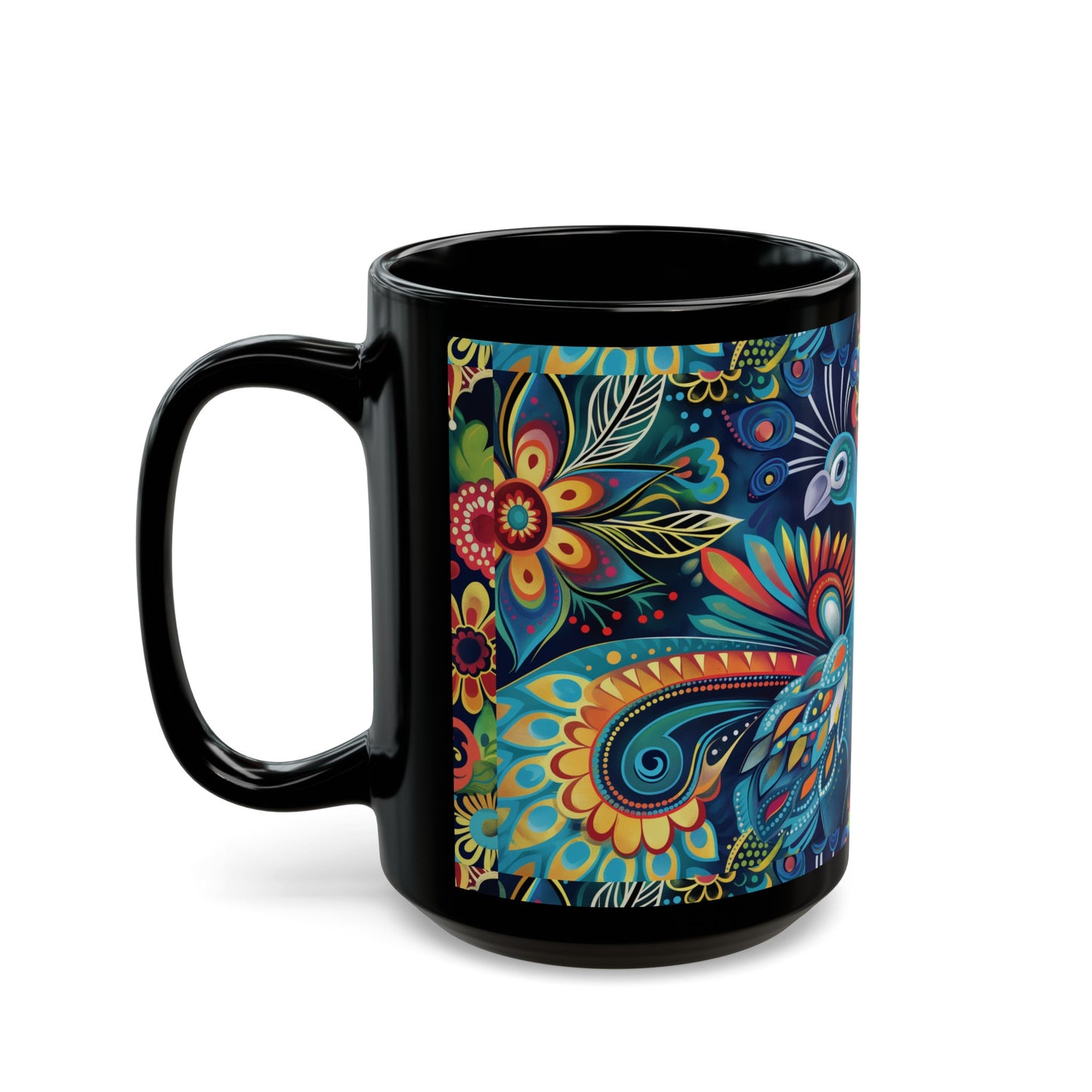 Chai Tea Coffee Black Mug - Vibrant Indian Decor - 11oz or 15 oz - Gift for Festivals, Wedding, Anniversary, Birthdays