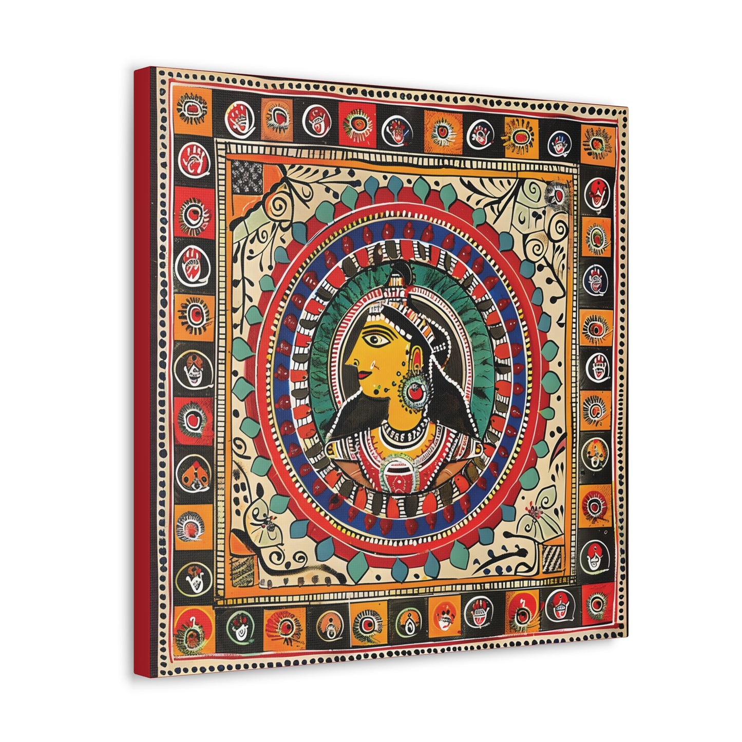 Madhubani Wall Art | 20 X 20 Inch | Indian Home Decor | 100% Cotton Canvas Gallery Wrap | Perfect Gift for Indian Festivals