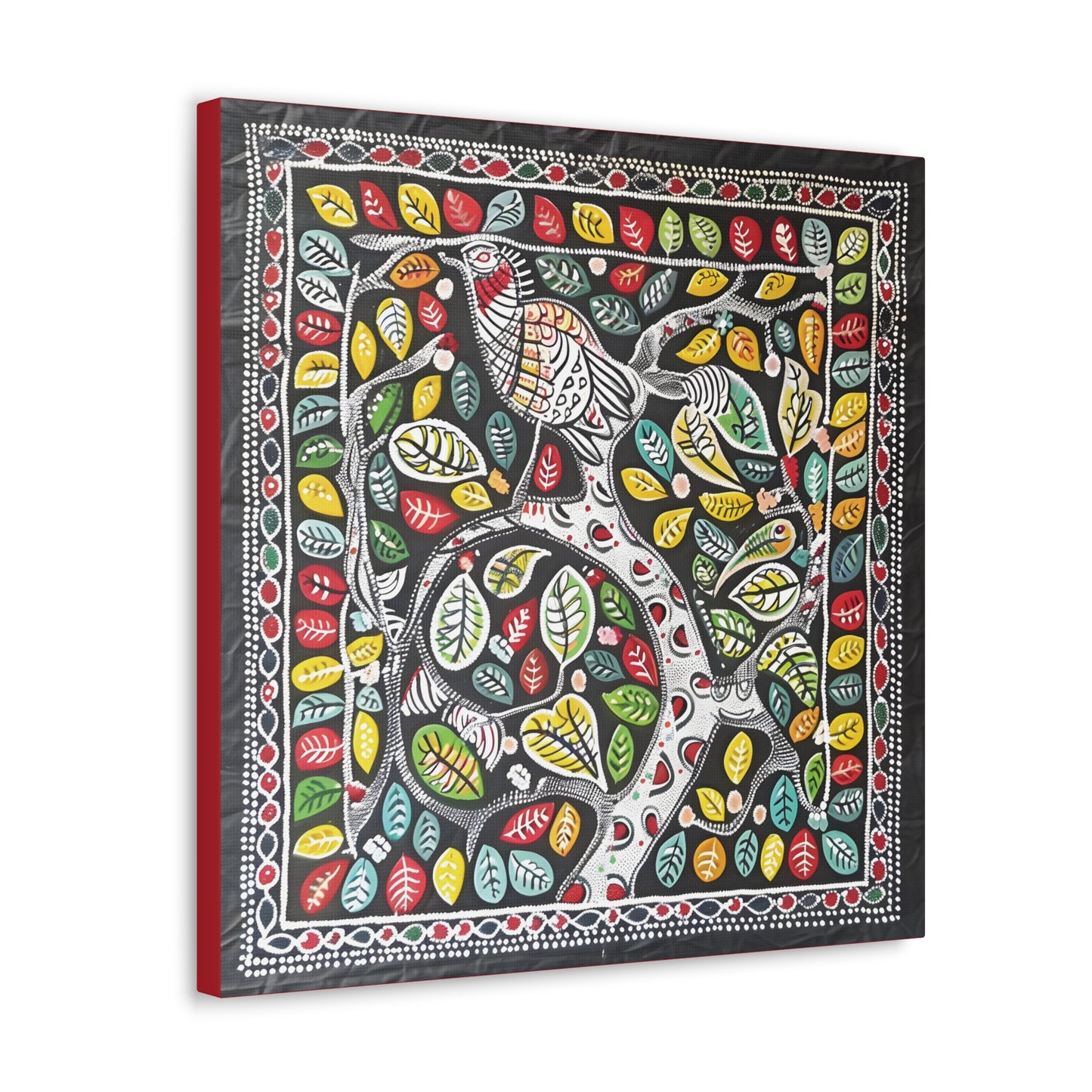 Madhubani Wall Art | 20 X 20 Inch | Indian Home Decor | 100% Cotton Canvas Gallery Wrap | Perfect Gift for Indian Festivals