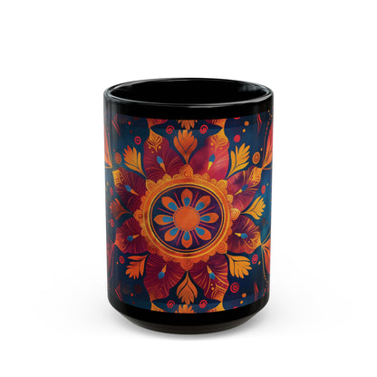 Chai Tea Coffee Black Mug - Vibrant Indian Decor - 11oz or 15 oz - Gift for Festivals, Wedding, Anniversary, Birthdays