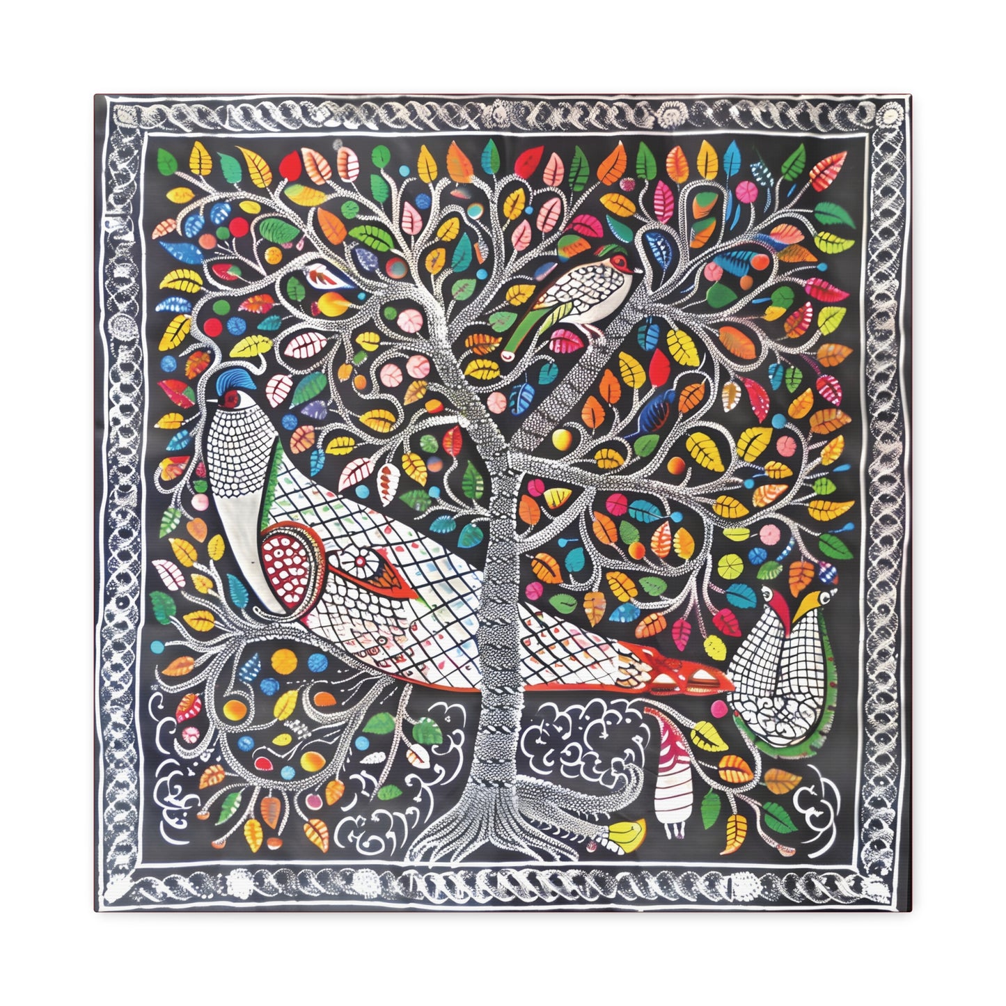 Madhubani Wall Art | 20 X 20 Inch | Indian Home Decor | 100% Cotton Canvas Gallery Wrap | Perfect Gift for Indian Festivals