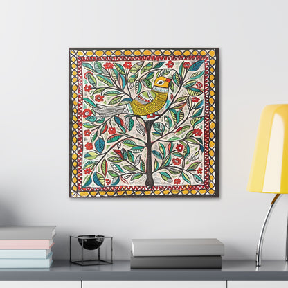 Madhubani Wall Art | 20 X 20 Inch | Indian Home Decor | 100% Cotton Canvas Gallery Wrap | Perfect Gift for Indian Festivals