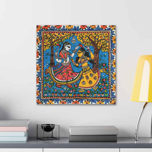 Madhubani Wall Art | 20 X 20 Inch | Indian Home Decor | 100% Cotton Canvas Gallery Wrap | Perfect Gift for Indian Festivals