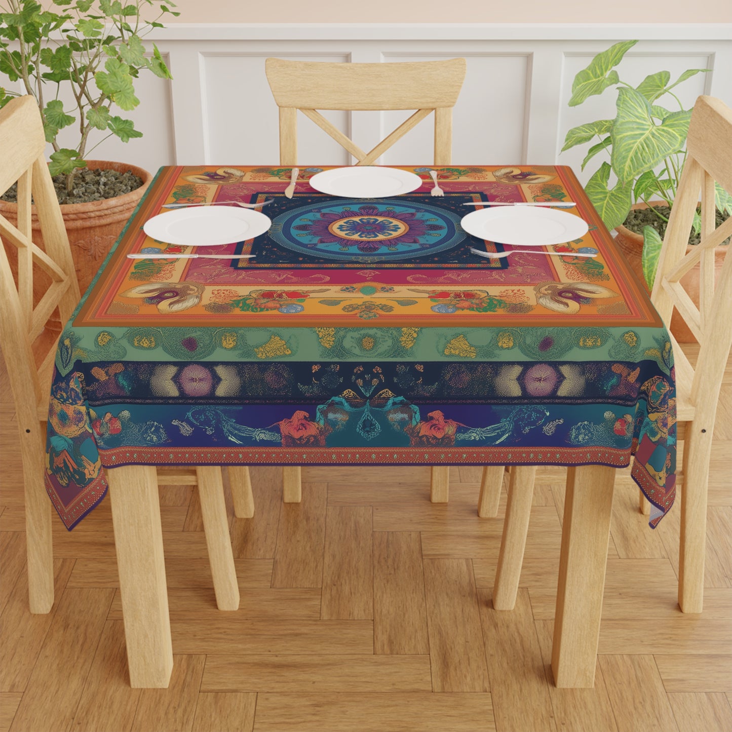 Breakfast Table Cover Indian Design | Square 55.1 by 55.1 inches | Sanskrit Arts