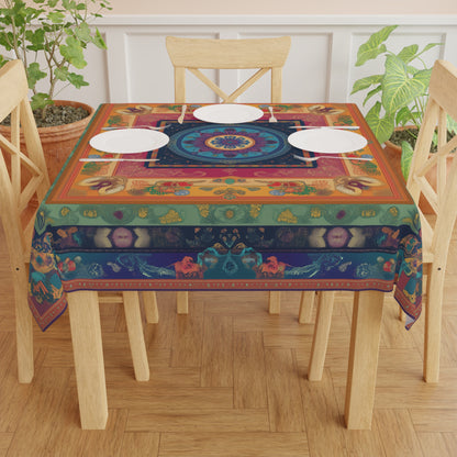 Breakfast Table Cover Indian Design | Square 55.1 by 55.1 inches | Sanskrit Arts