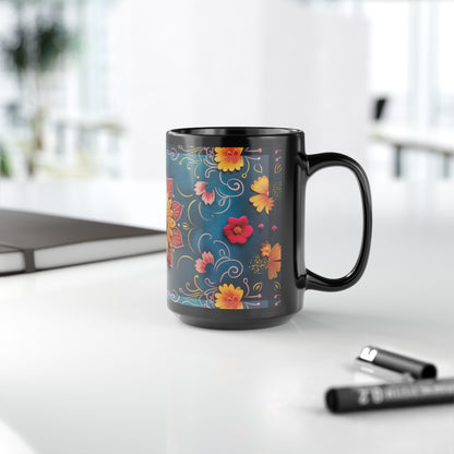 Chai Tea Coffee Black Mug - Vibrant Indian Decor - 11oz or 15 oz - Gift for Festivals, Wedding, Anniversary, Birthdays