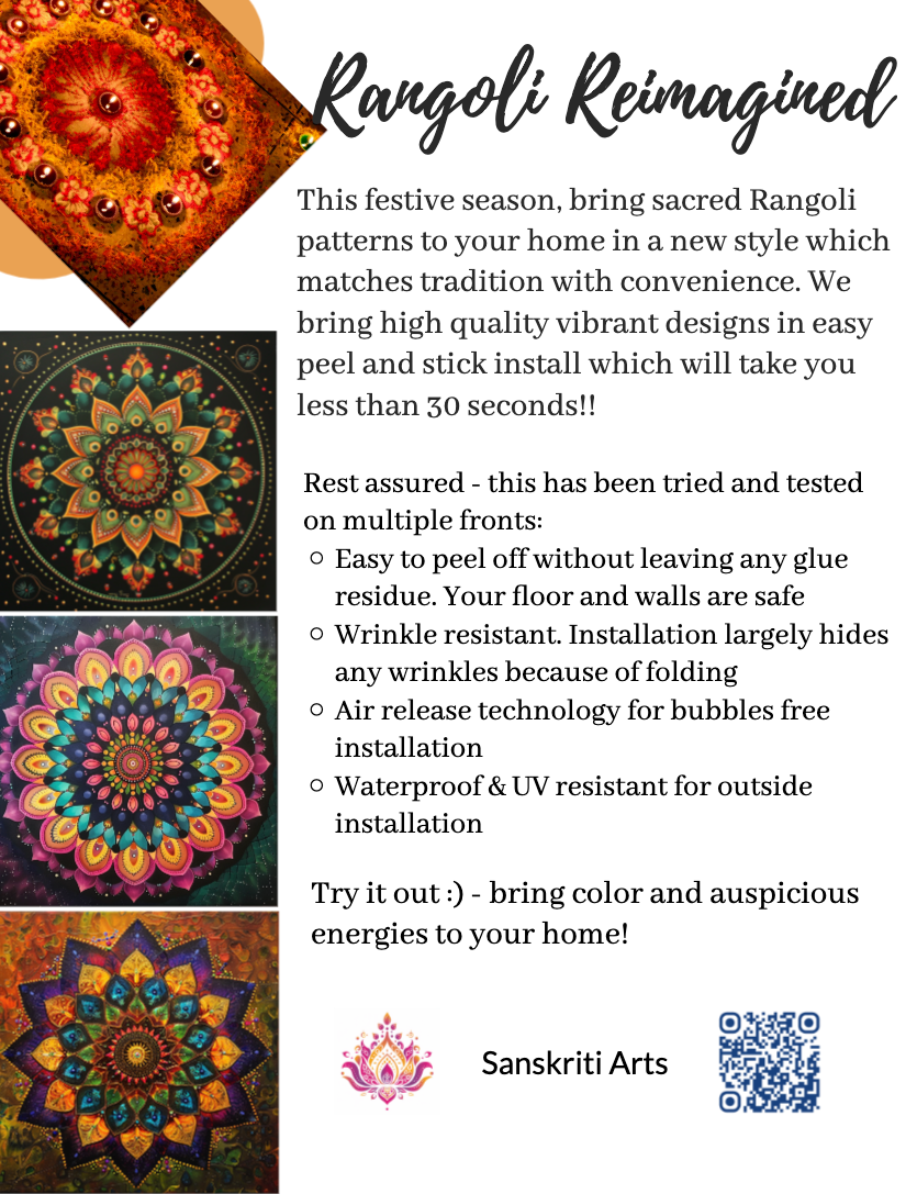 Rangoli Sticker, Rangoli Decal for Floor, DIY, Beautiful Mandala Pattern for Floorfor Living Room, Front Door or Pooja Room, Two 20 X 20 Inch Decals (Sampoornachakra)